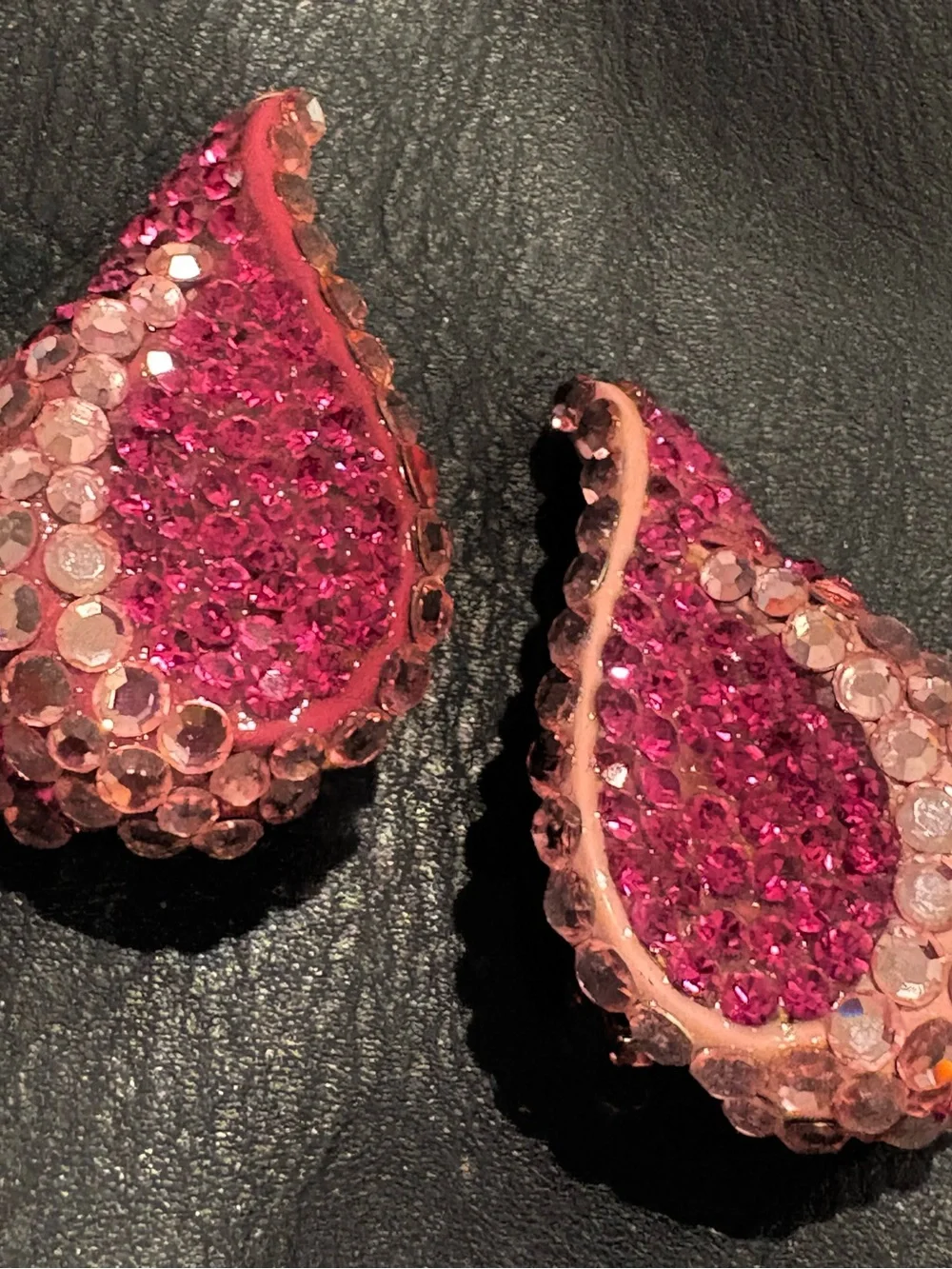 Vintage New Raspberry Bellini Pink Crystal Teardrop Earrings New Clip